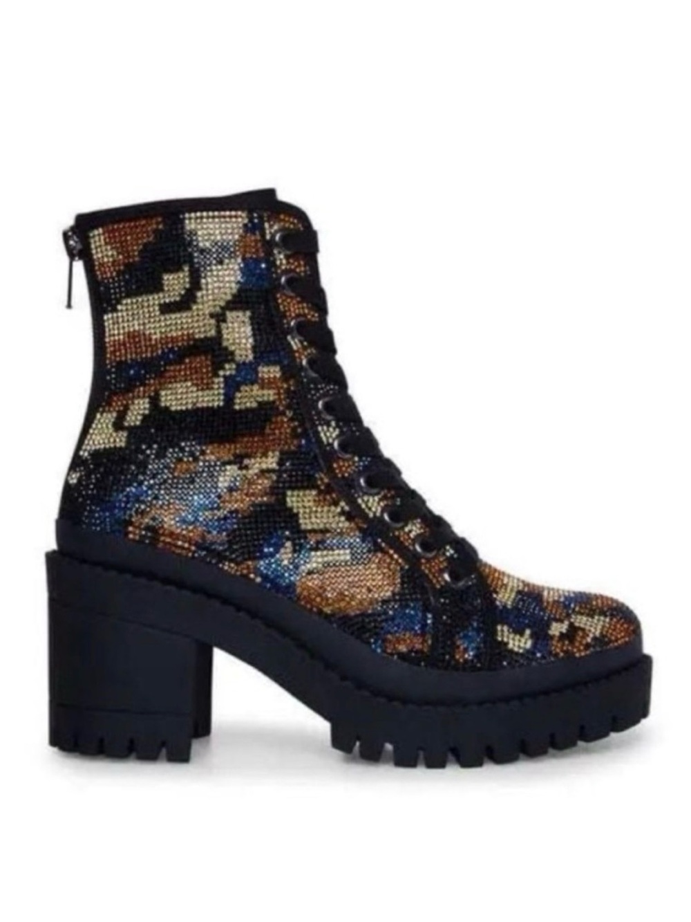 Steve Madden Glitter Camouflage Lace-Up Chunky Ankle Boots - Black, Brown, Blue